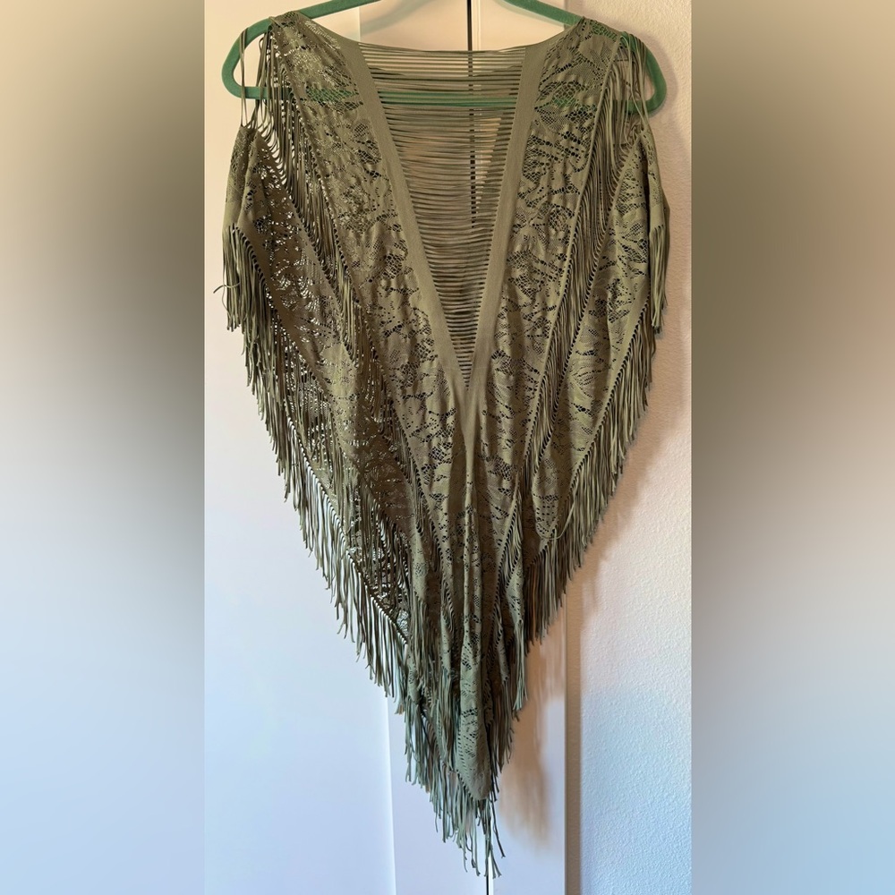 Beach Bunny Olive Green Fringe V-Neck Cover Up